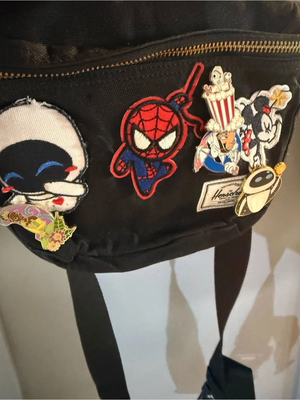 Herschel Supply Company Black Backpack with Cartoon Character Pins